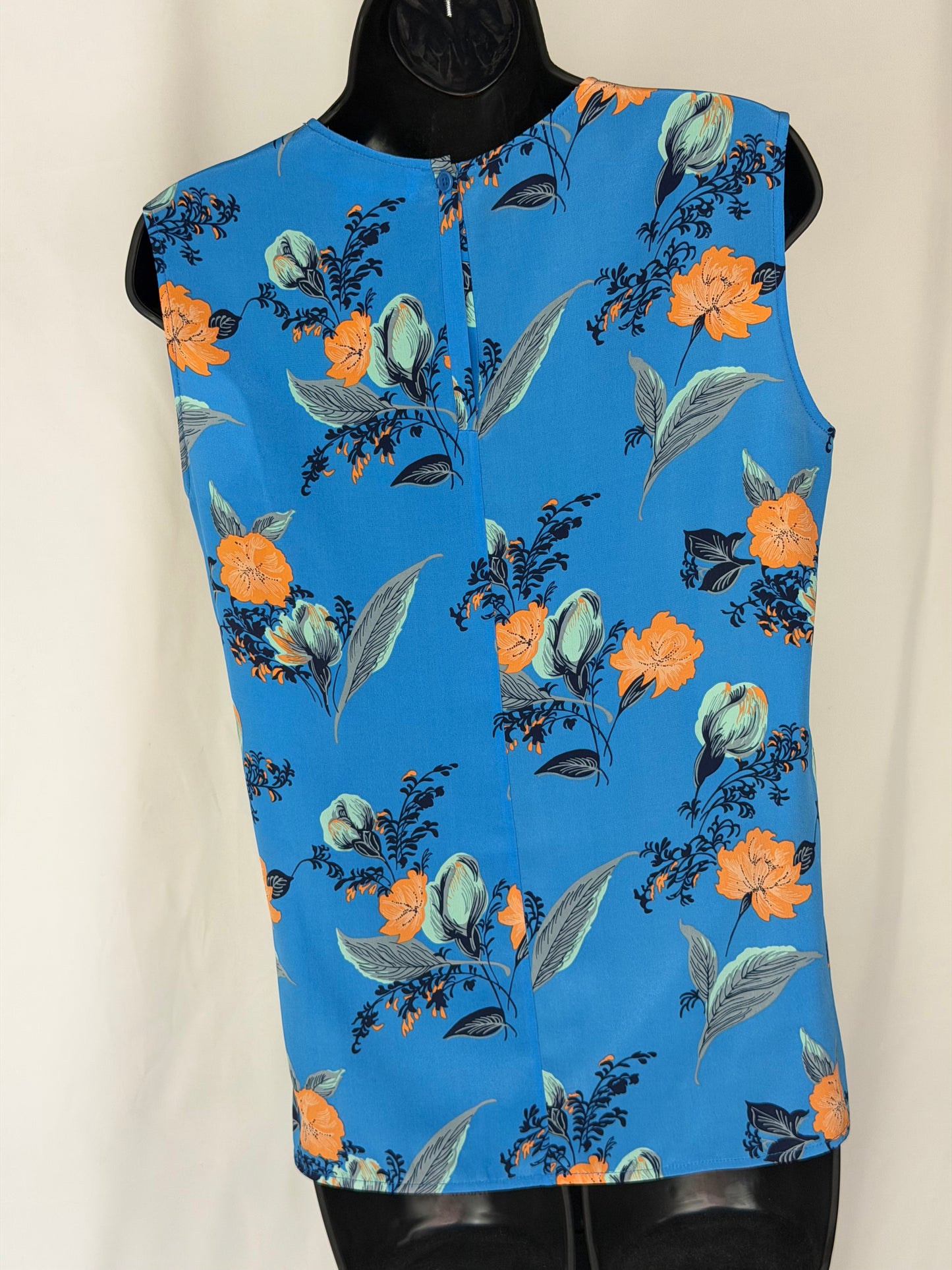 Diane Von Furstenberg Yellow/Blue Color Block Floral Silk Sleeveless Blouse