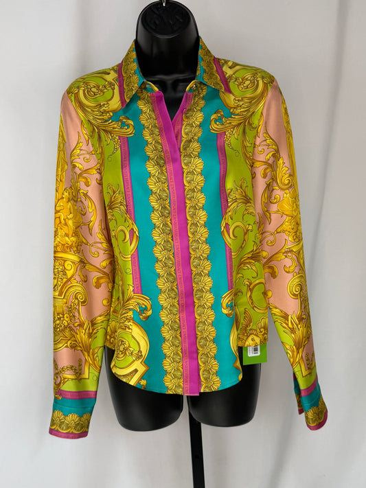 Versace Pink Yellow & Green Print Long Sleeve Button Down Blouse