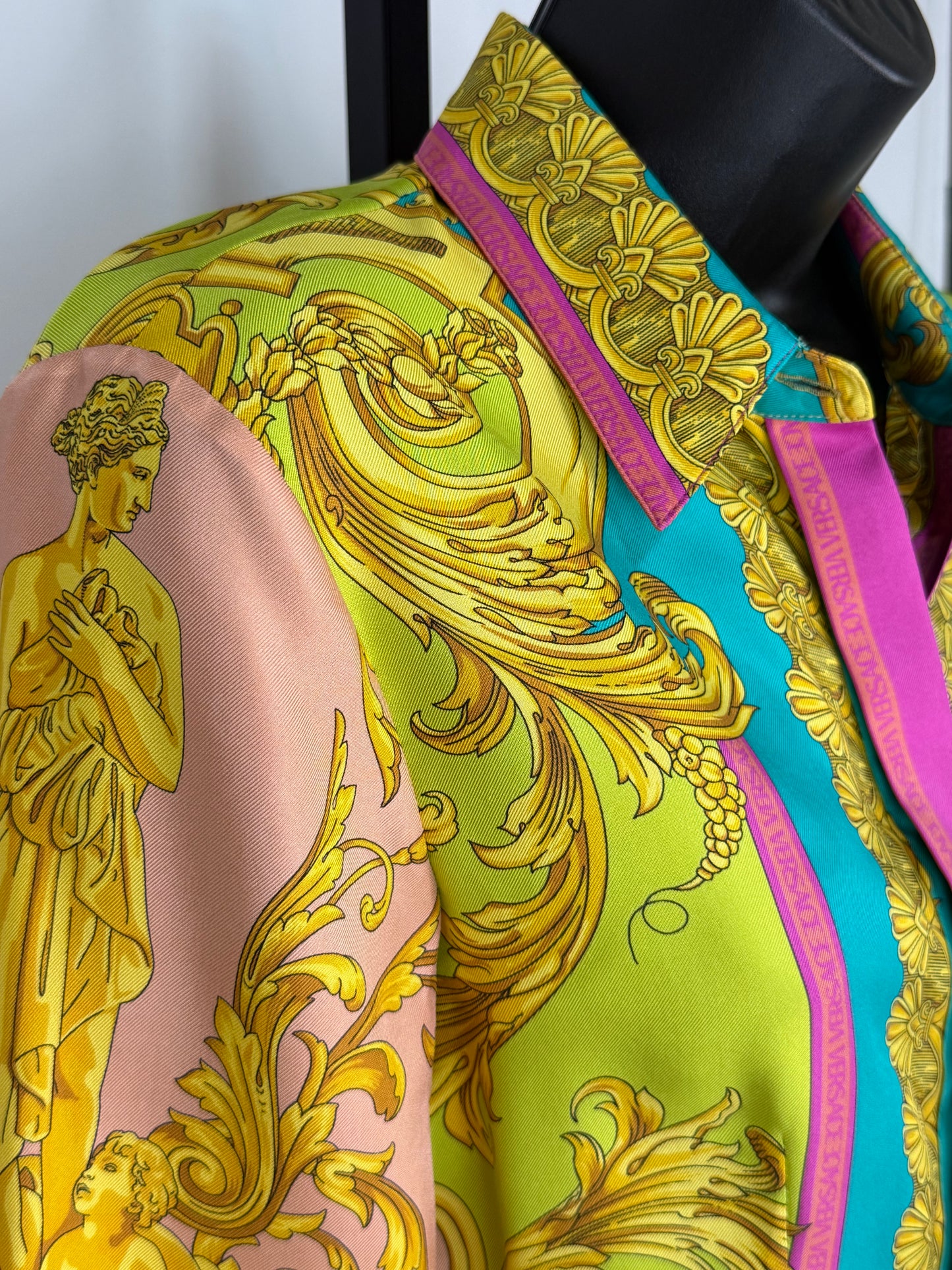 Versace Pink Yellow & Green Print Long Sleeve Button Down Blouse