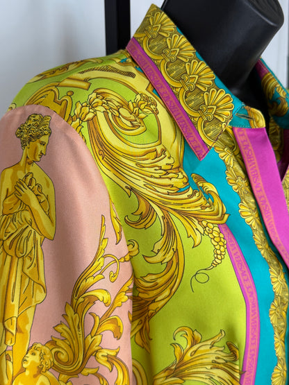 Versace Pink Yellow & Green Print Long Sleeve Button Down Blouse