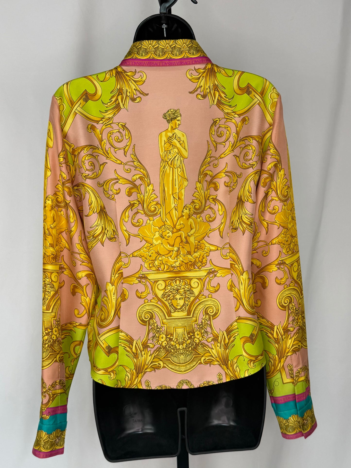 Versace Pink Yellow & Green Print Long Sleeve Button Down Blouse