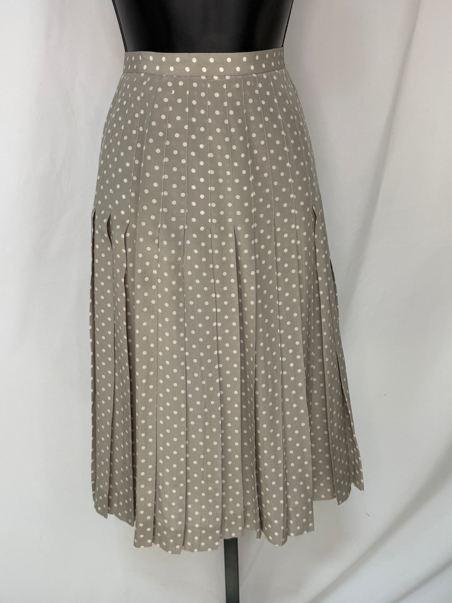 Chanel Silk Grey & White Polka Dot Midi Skirt w/ Scarf (Part of Set)