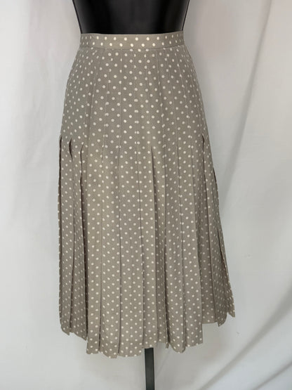 Chanel Silk Grey & White Polka Dot Midi Skirt w/ Scarf (Part of Set)