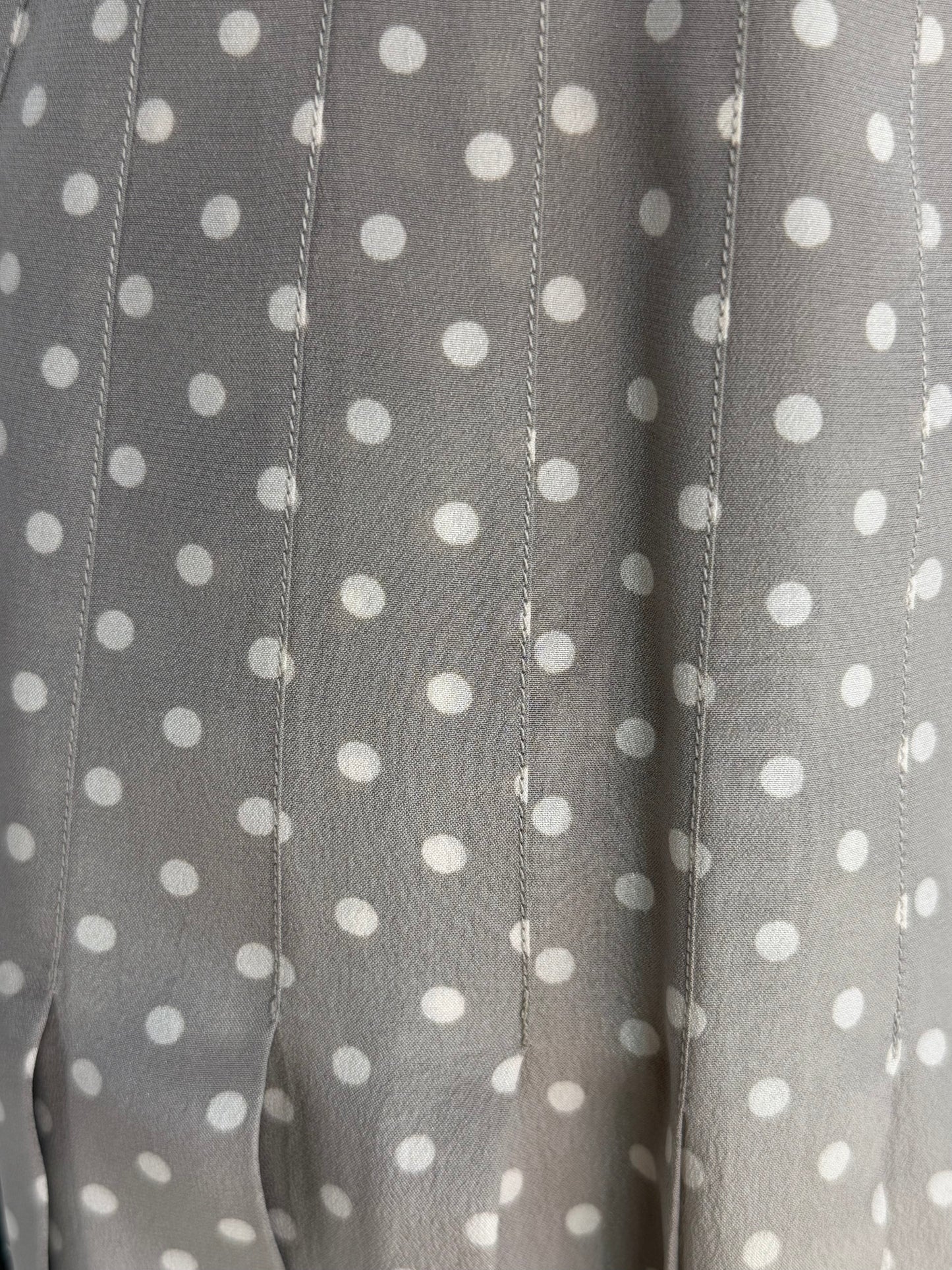 Chanel Silk Grey & White Polka Dot Midi Skirt w/ Scarf (Part of Set)