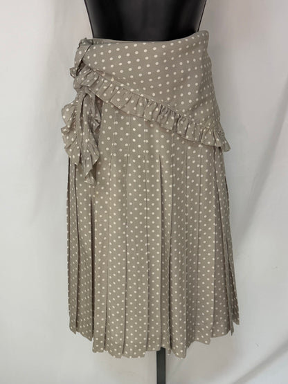 Chanel Silk Grey & White Polka Dot Midi Skirt w/ Scarf (Part of Set)