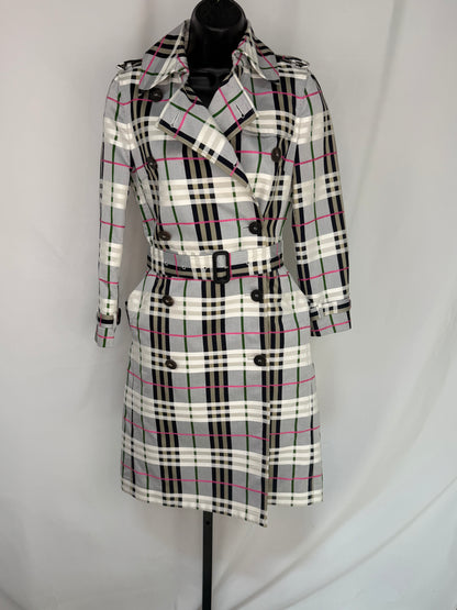 Burberry White Grey Green & Pink Nova Check Trench Coat/Jacket