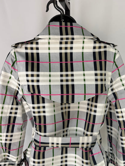 Burberry White Grey Green & Pink Nova Check Trench Coat/Jacket