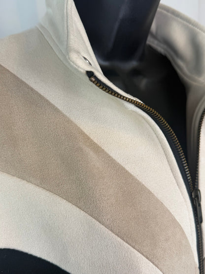 Mother Wool White Beige Black Stripe Zip Up Cropped Bomber Jacket