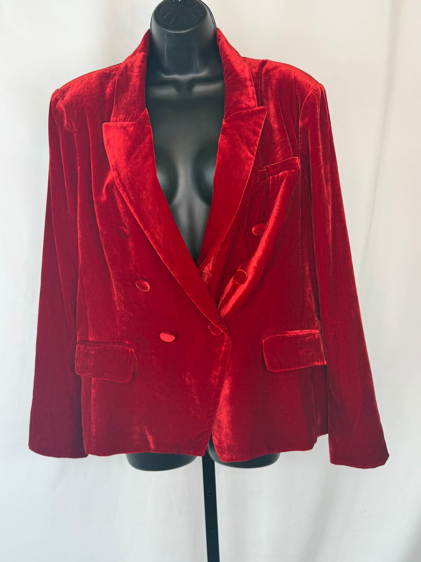 L'agence Velvet Red Button Up Blazer w 2 Pockets NWT