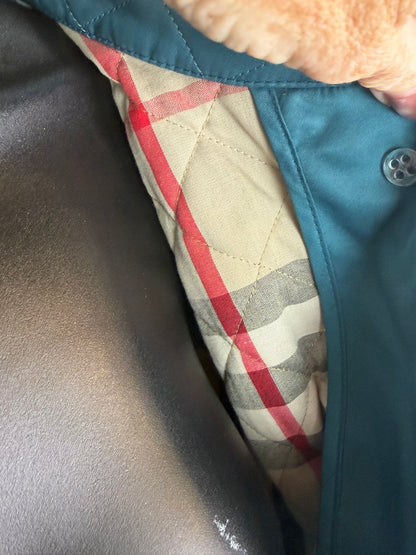 Burberry Brit Turquoise Diamond Quilted Button Up Check Interior Jacket