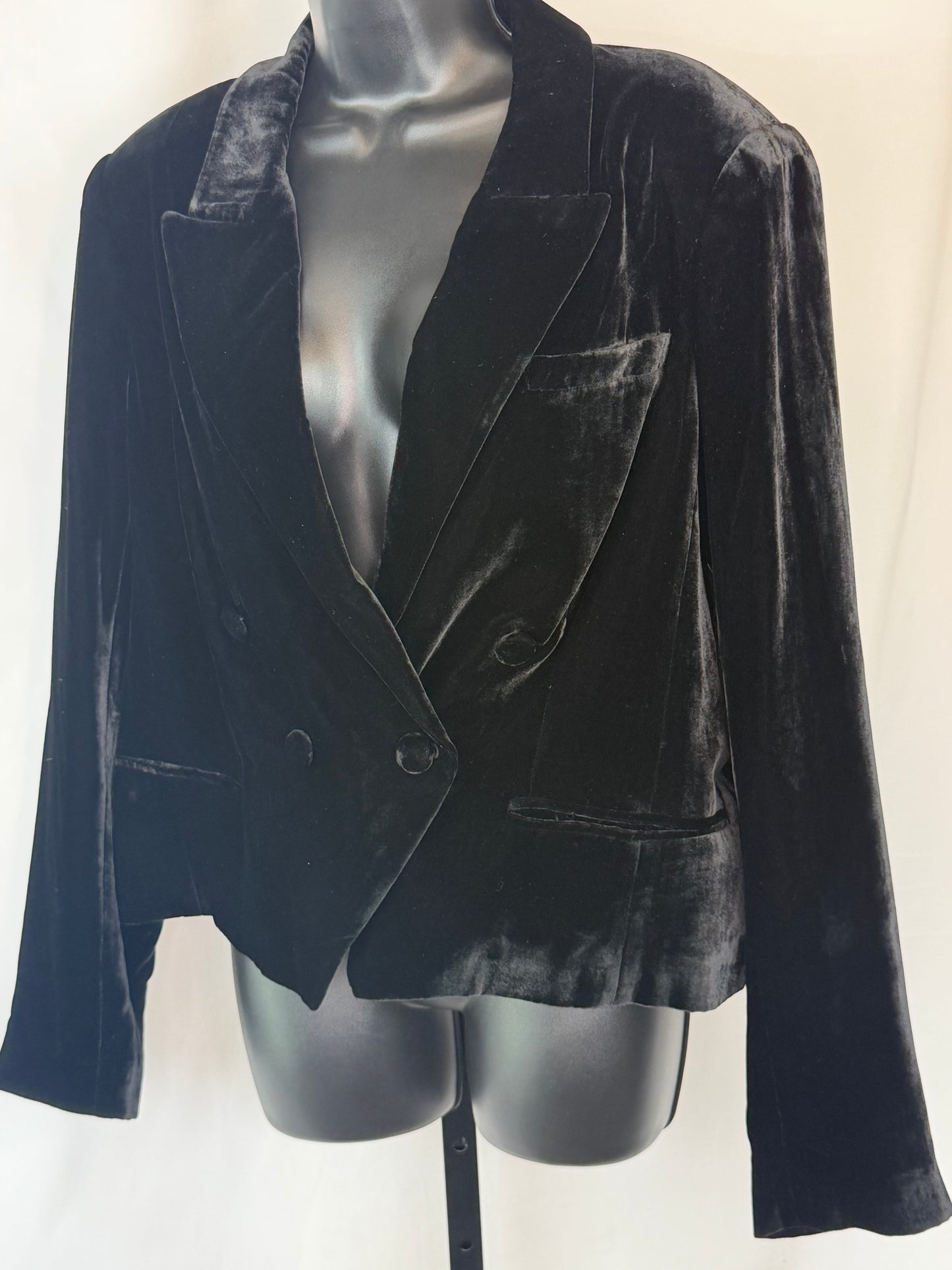L'agence Velvet Black Double Button Cropped Blazer