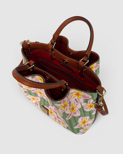 Dooney & Bourke Green & Pink Floral Wave 'Brenna" Satchel Bag