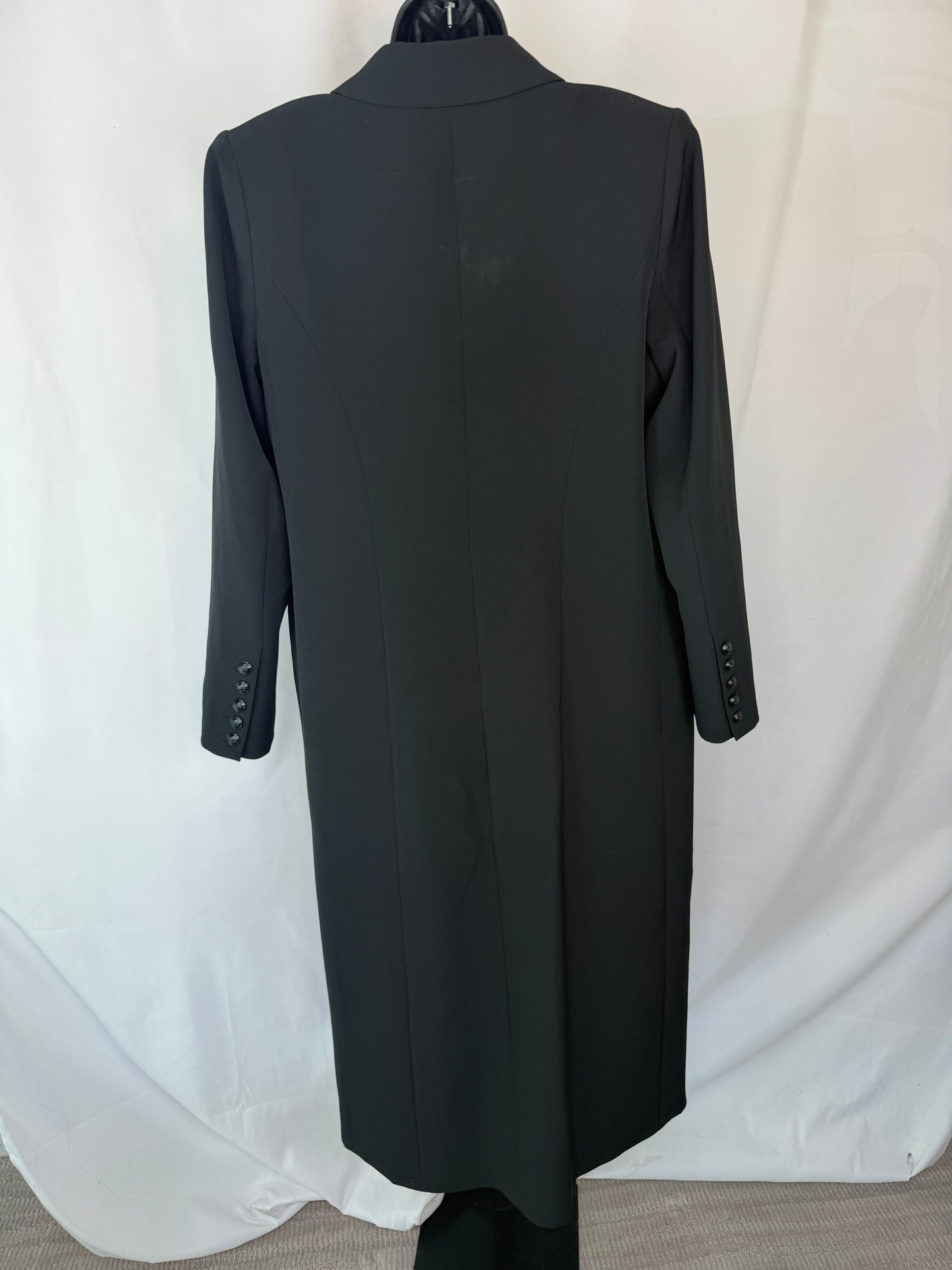 L'agence Black Satin Lapel Full-Length Blazer Coat w Flower Brooch NWT