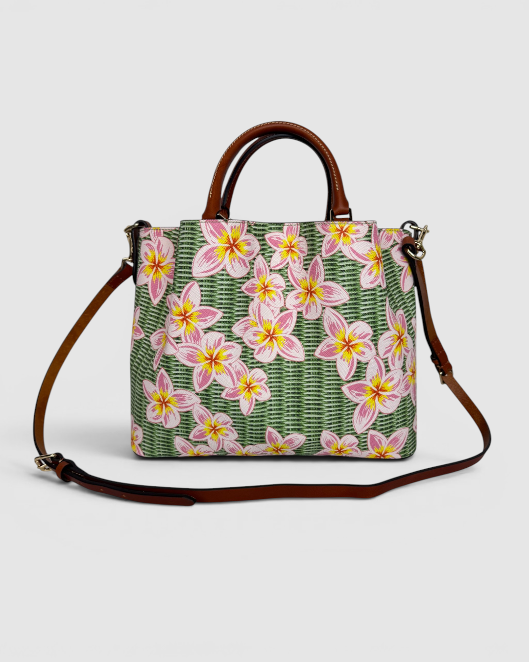 Dooney & Bourke Green & Pink Floral Wave 'Brenna" Satchel Bag