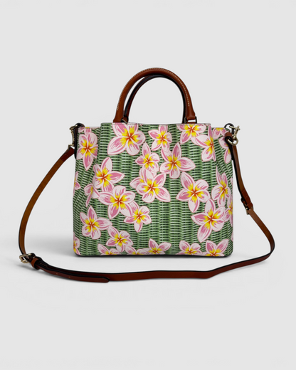 Dooney & Bourke Green & Pink Floral Wave 'Brenna" Satchel Bag