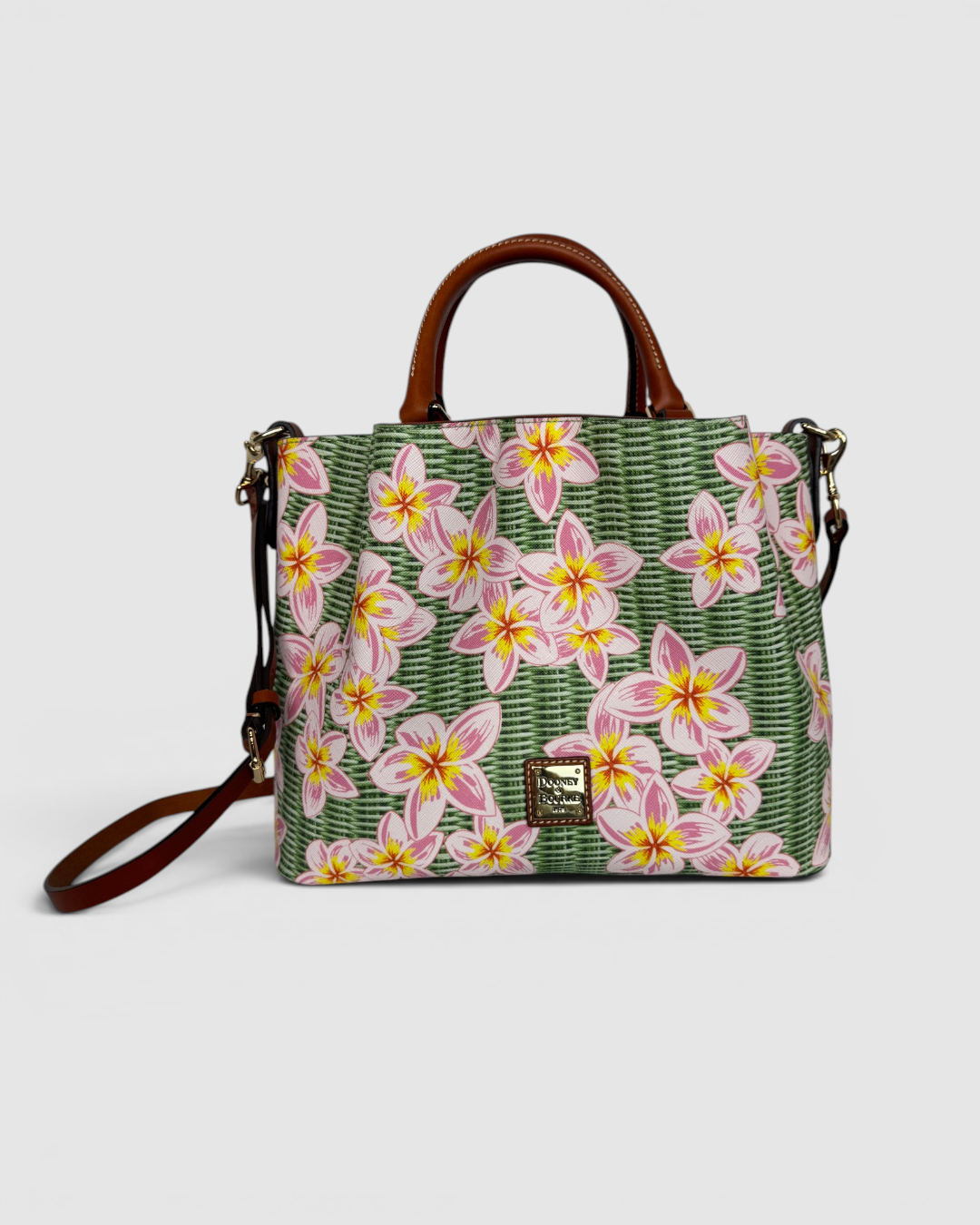 Dooney & Bourke Green & Pink Floral Wave 'Brenna" Satchel Bag