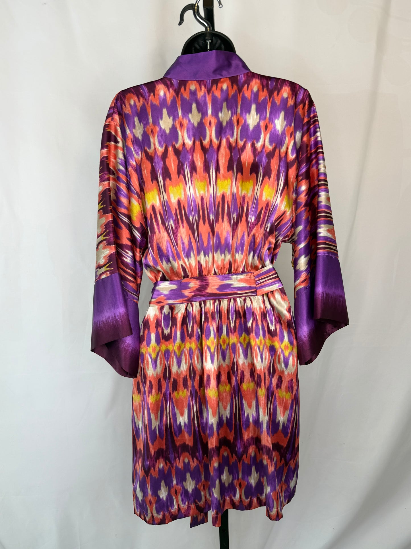 Oscar De La Renta Silk Purple Pink Yellow Print 3/4 Sleeve Kimono dress / Robe