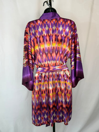 Oscar De La Renta Silk Purple Pink Yellow Print 3/4 Sleeve Kimono dress / Robe