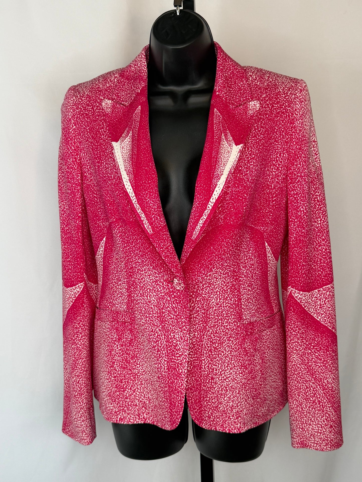 Escada Pink White "Static" Print Single Button Blazer