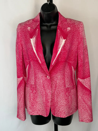 Escada Pink White "Static" Print Single Button Blazer