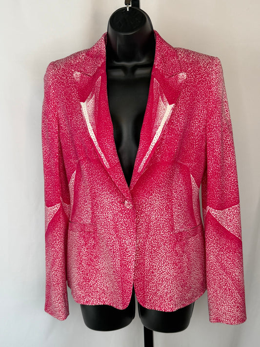 Escada Pink White "Static" Print Single Button Blazer