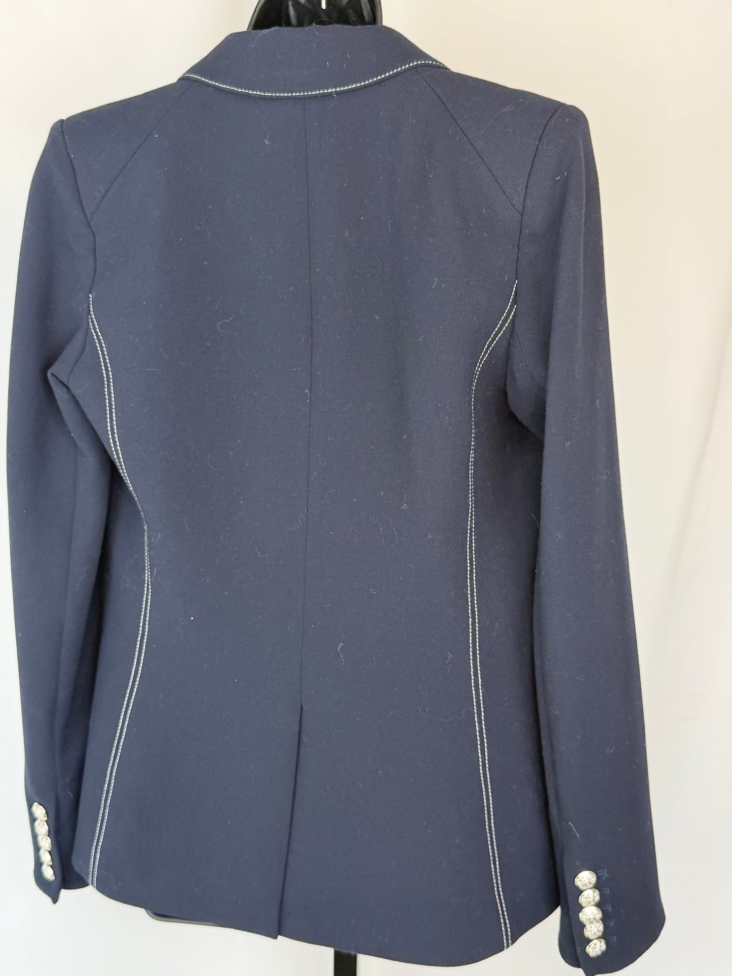 Veronica Beard Navy White Stitch Detail Silver Button Up Blazer