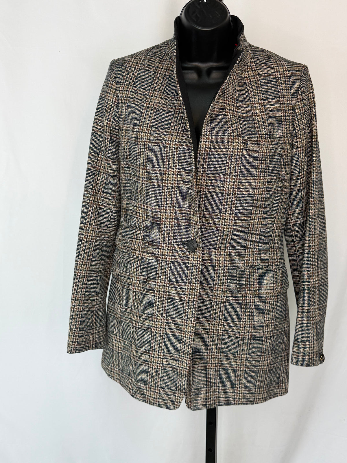 Rag & Bone Black Brown & Yellow Houndstooth Collarless Blazer