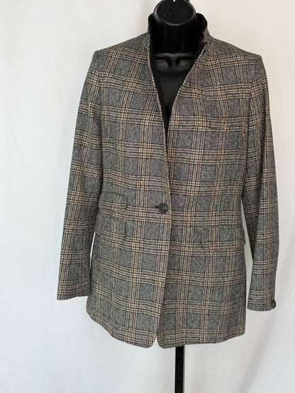 Rag & Bone Black Brown & Yellow Houndstooth Collarless Blazer
