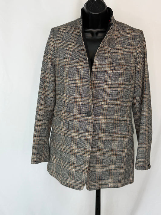 Rag & Bone Black Brown & Yellow Houndstooth Collarless Blazer