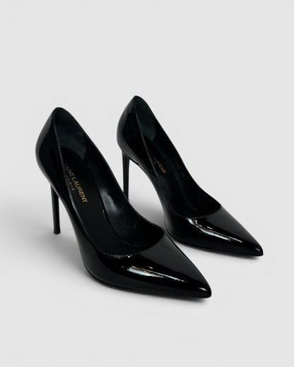 Saint Laurent Black Patent Leather Pointed Toe Stilettos