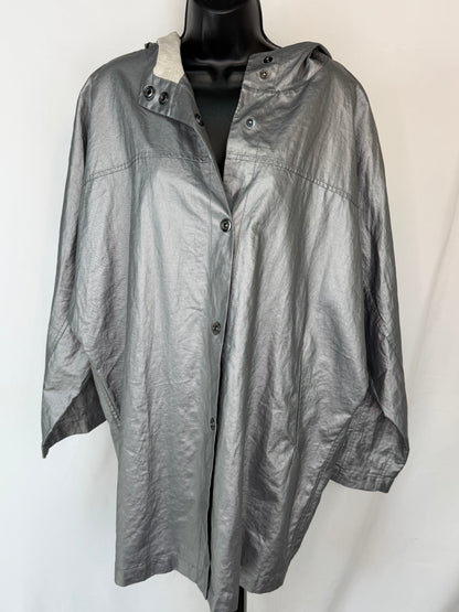 Lafayette 148 Silver Metallic Button Up Hooded Jacket
