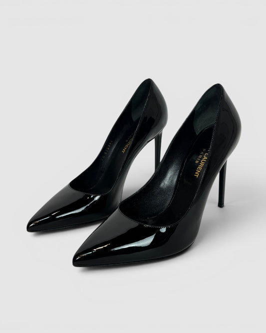 Saint Laurent Black Patent Leather Pointed Toe Stilettos