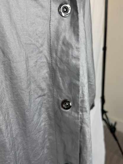 Lafayette 148 Silver Metallic Button Up Hooded Jacket