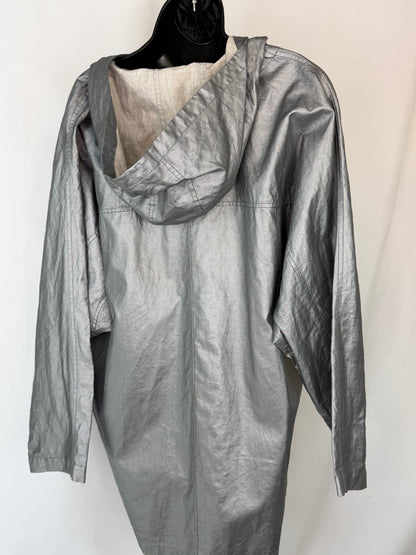 Lafayette 148 Silver Metallic Button Up Hooded Jacket