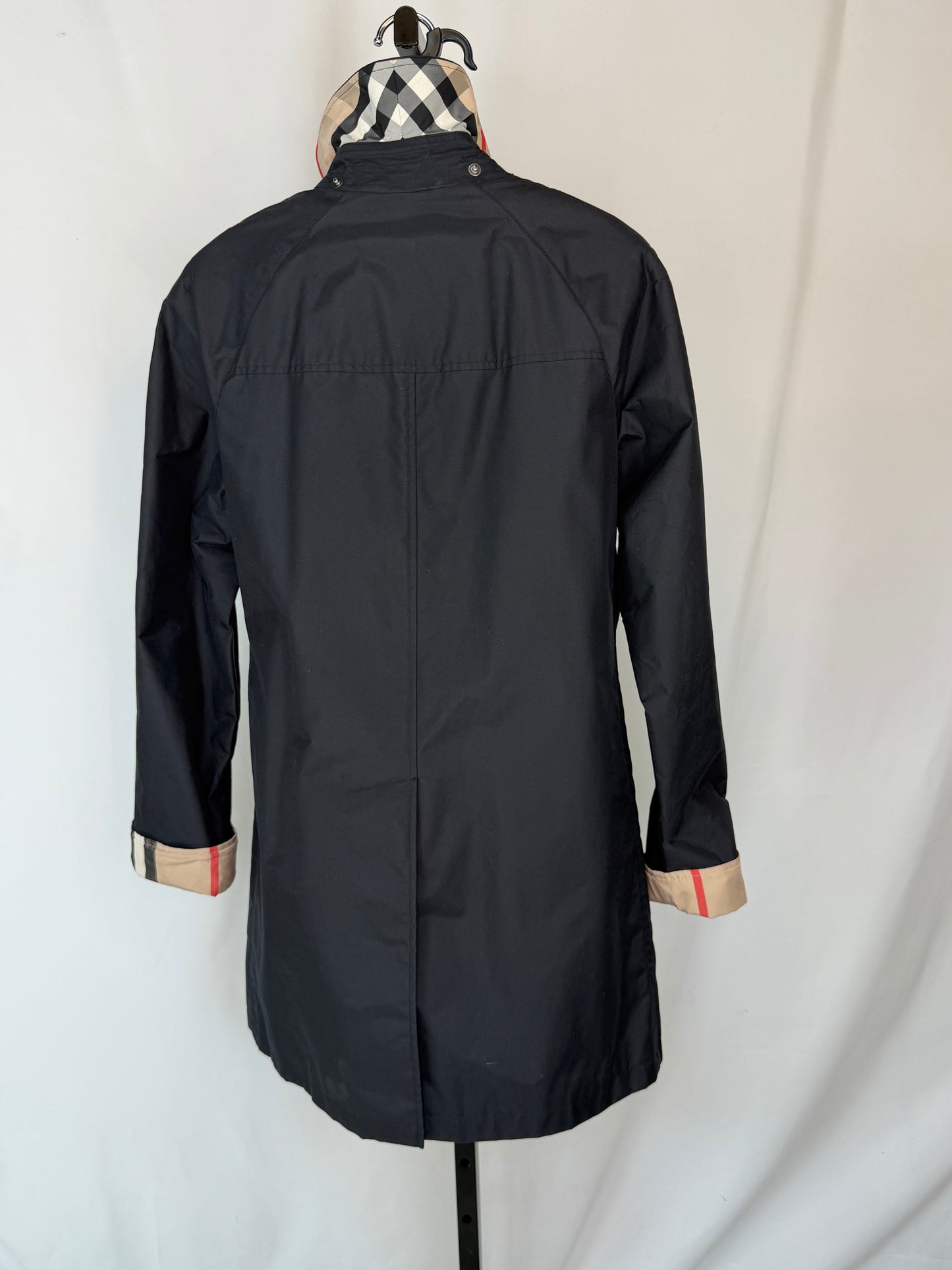 Burberry Brit Black "Crinkle" & Wool Button/Zip Up Trench Coat
