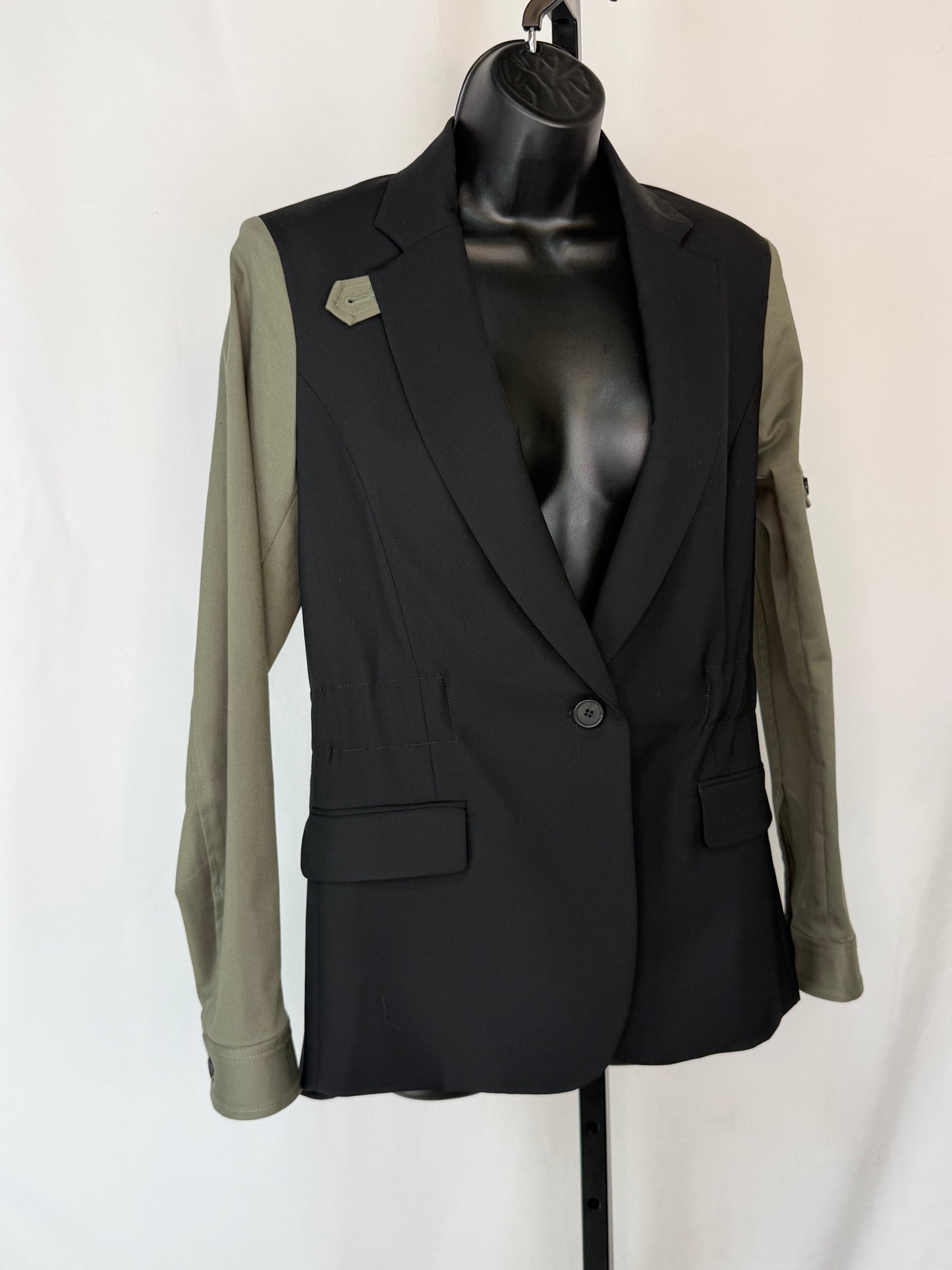 Veronica Beard Black & Army Green Color Block Blazer