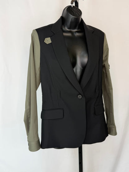 Veronica Beard Black & Army Green Color Block Blazer