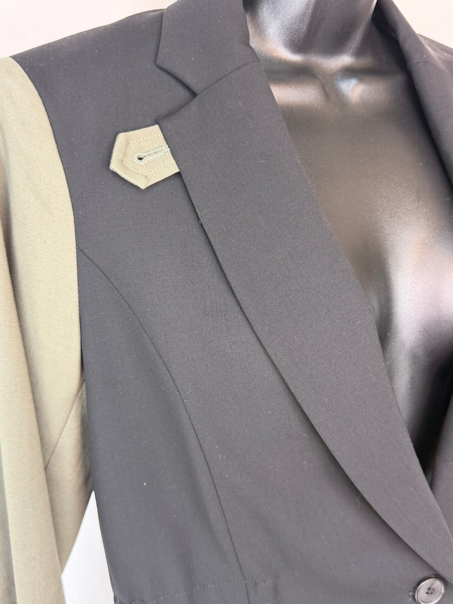 Veronica Beard Black & Army Green Color Block Blazer