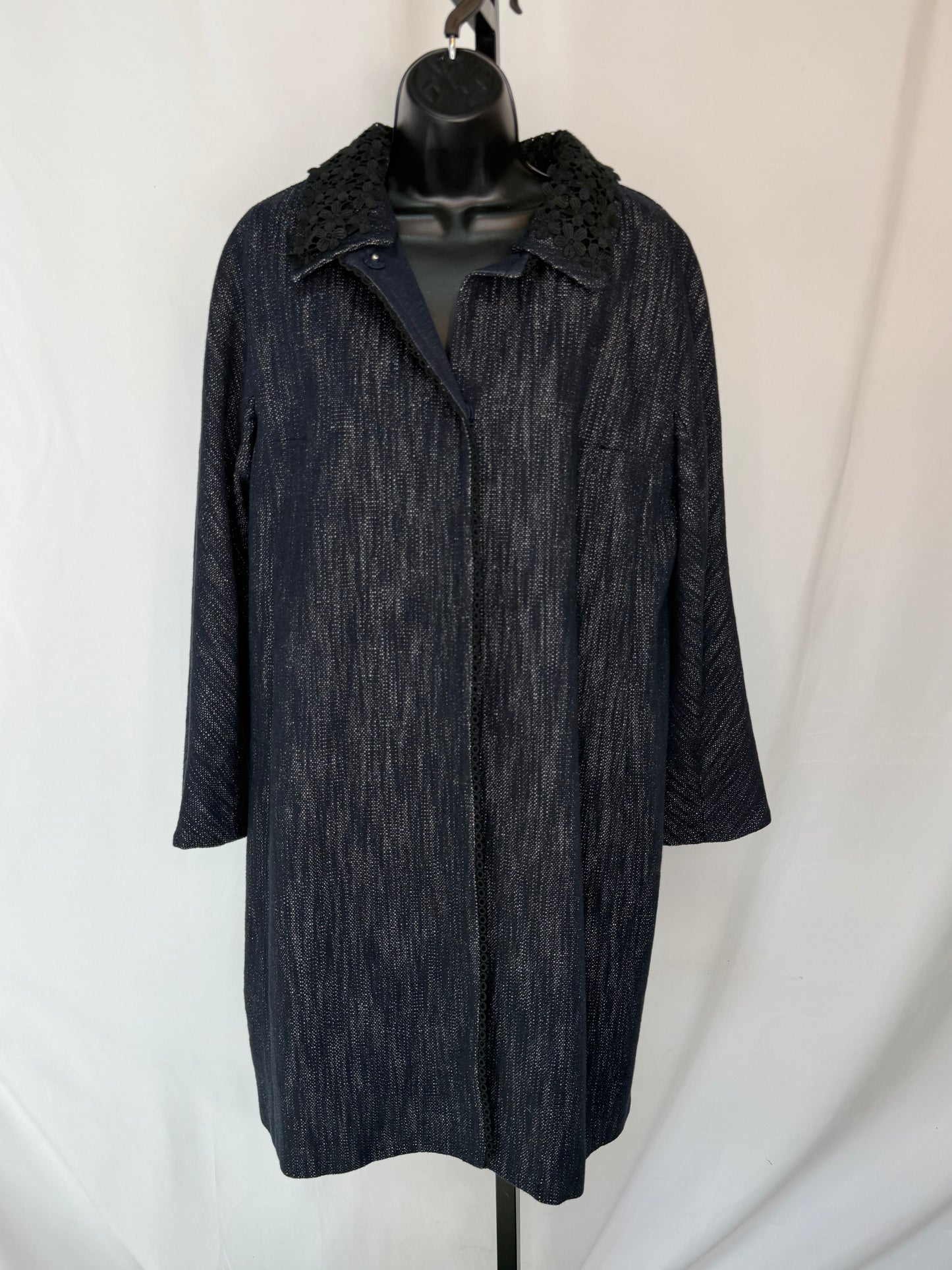 Worth Black Drape Asymmetrical Collar Mid-Length Coat NWT