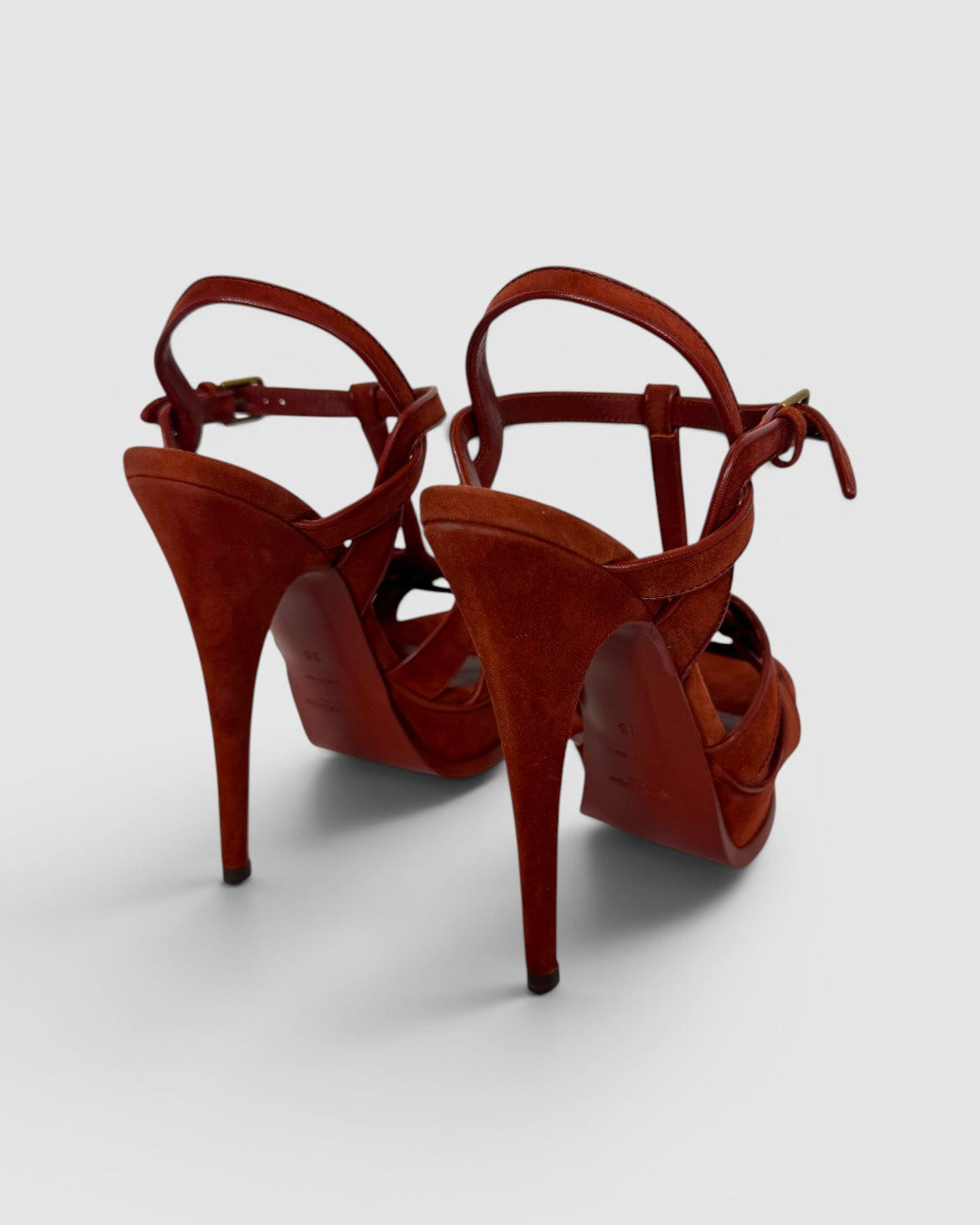 COMES WITH BOX - Saint Laurent Rust Suede Tribute 105 Platform Heeled Sandal
