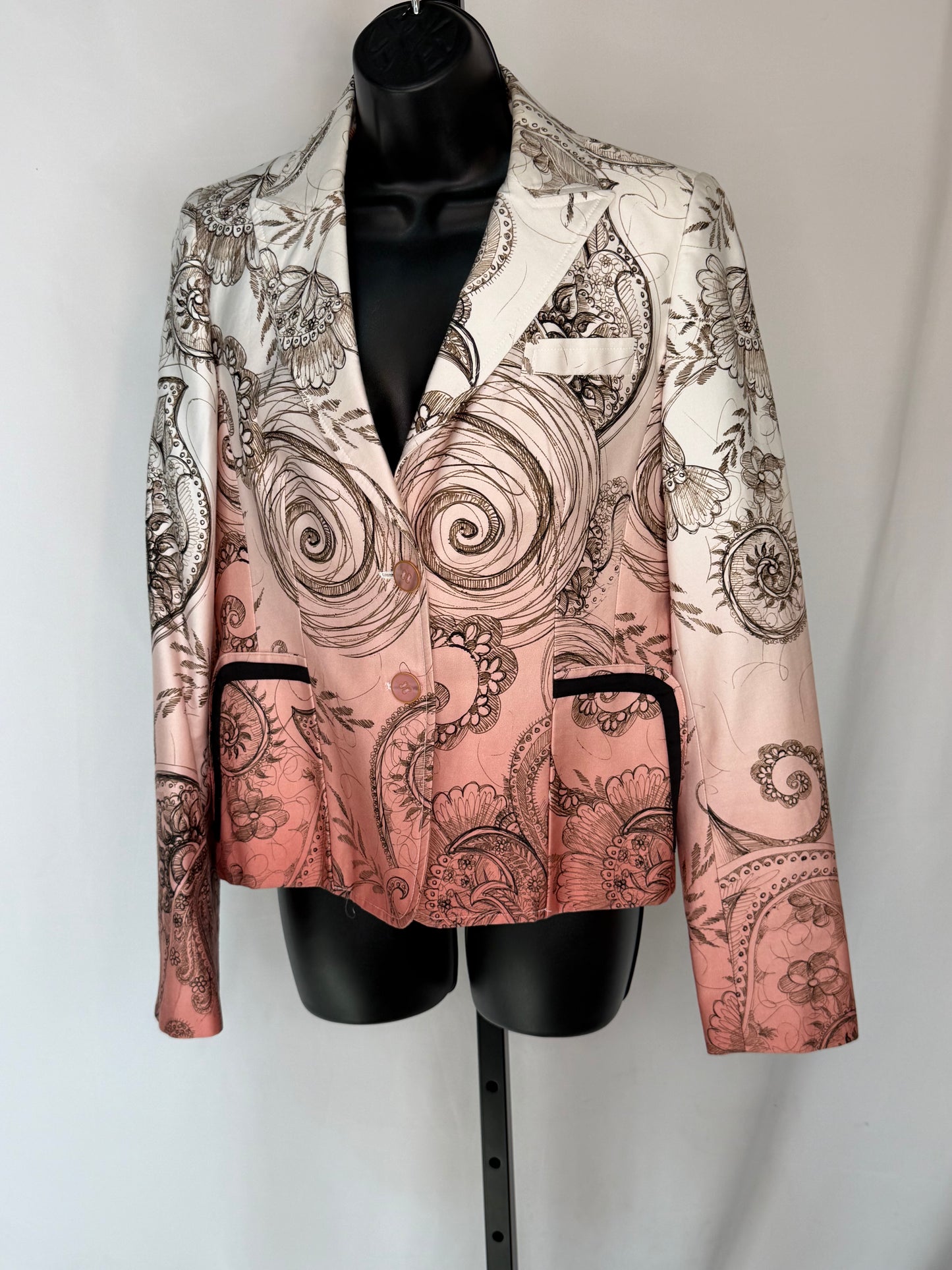 Robert Graham Cream Light Pink Ombre Mongolia Print Button Blazer