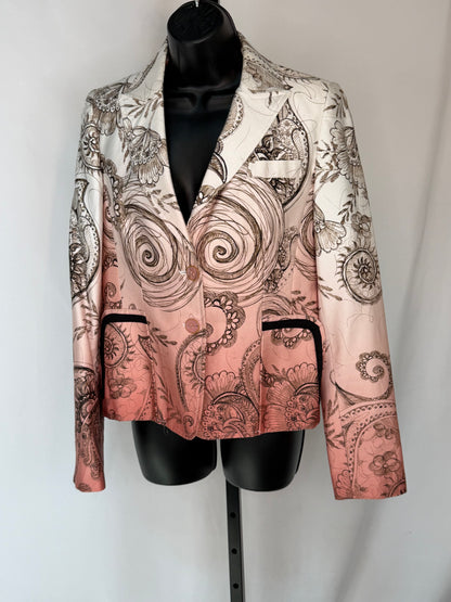 Robert Graham Cream Light Pink Ombre Mongolia Print Button Blazer