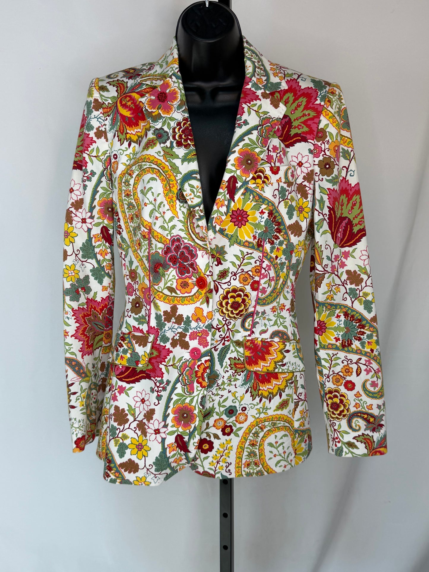 Etro White Red Yellow Multi Floral Button Blazer
