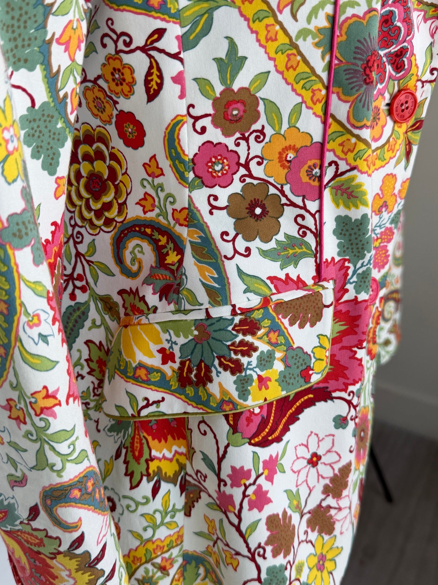 Etro White Red Yellow Multi Floral Button Blazer