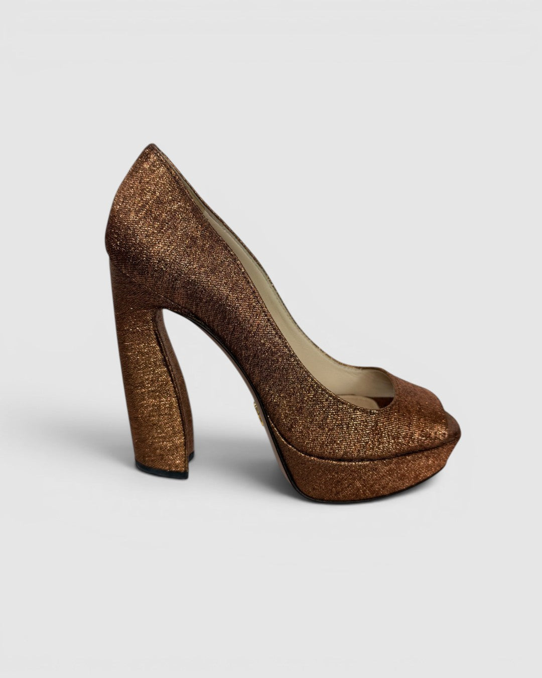 COMES WITH BOX - Prada Rust Open Toe Platform Pumps