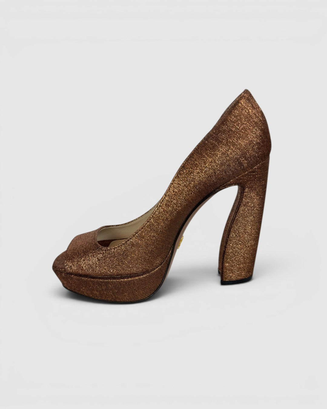 COMES WITH BOX - Prada Rust Open Toe Platform Pumps