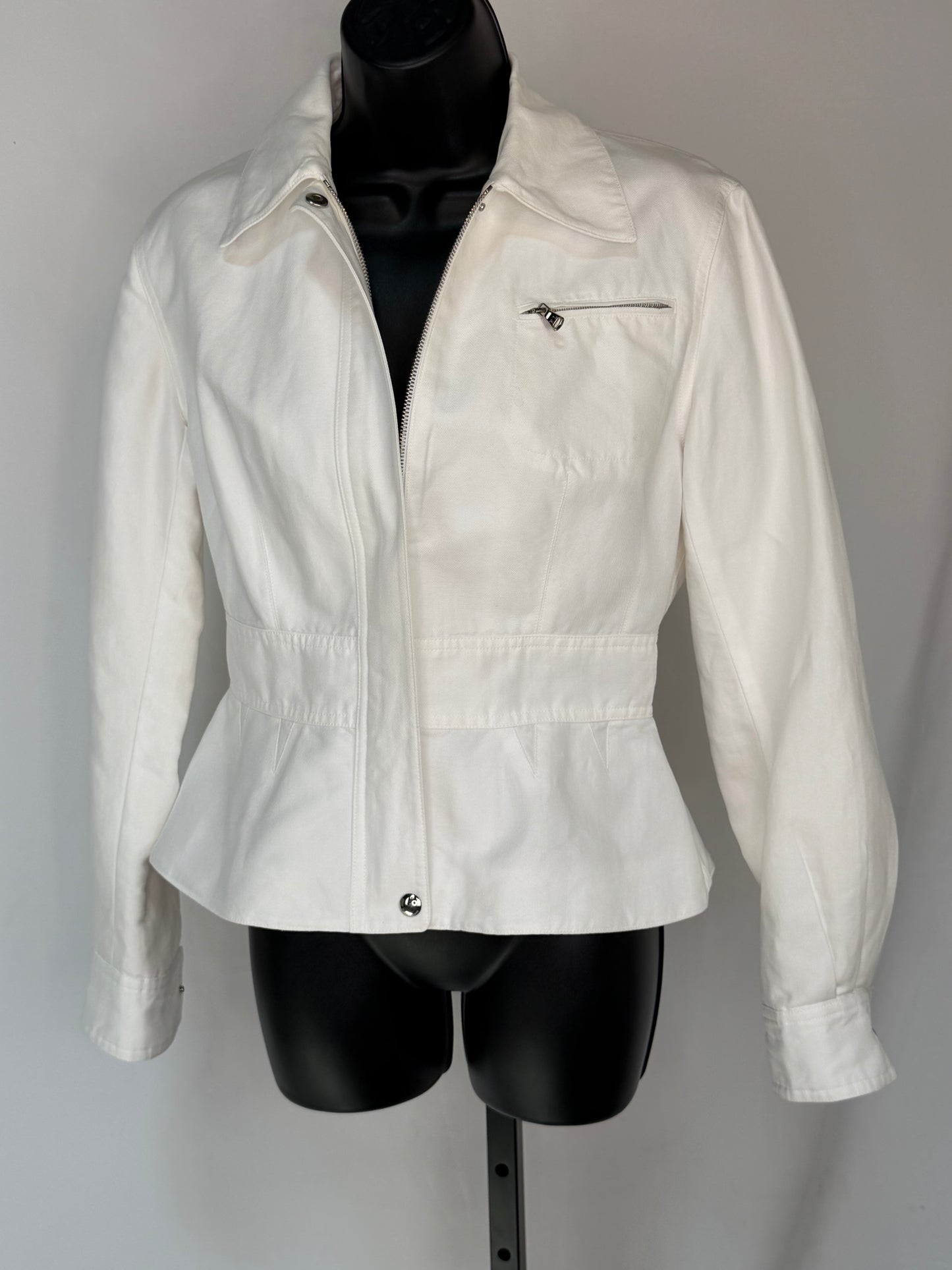 Ralph Lauren Collection Denim White Collared Zip-Up Jacket