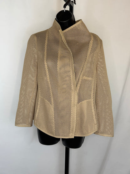 Akris Punto Beige Eyelet Asymmetrical Collar Zip Up Jacket