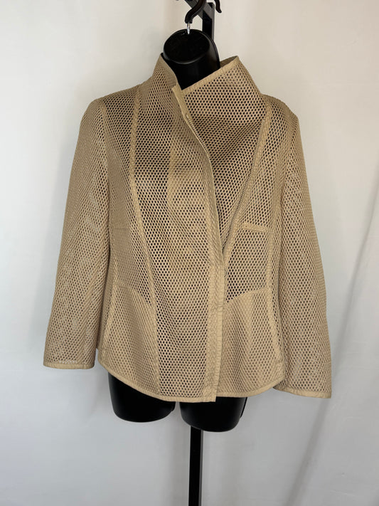Akris Punto Beige Eyelet Asymmetrical Collar Zip Up Jacket