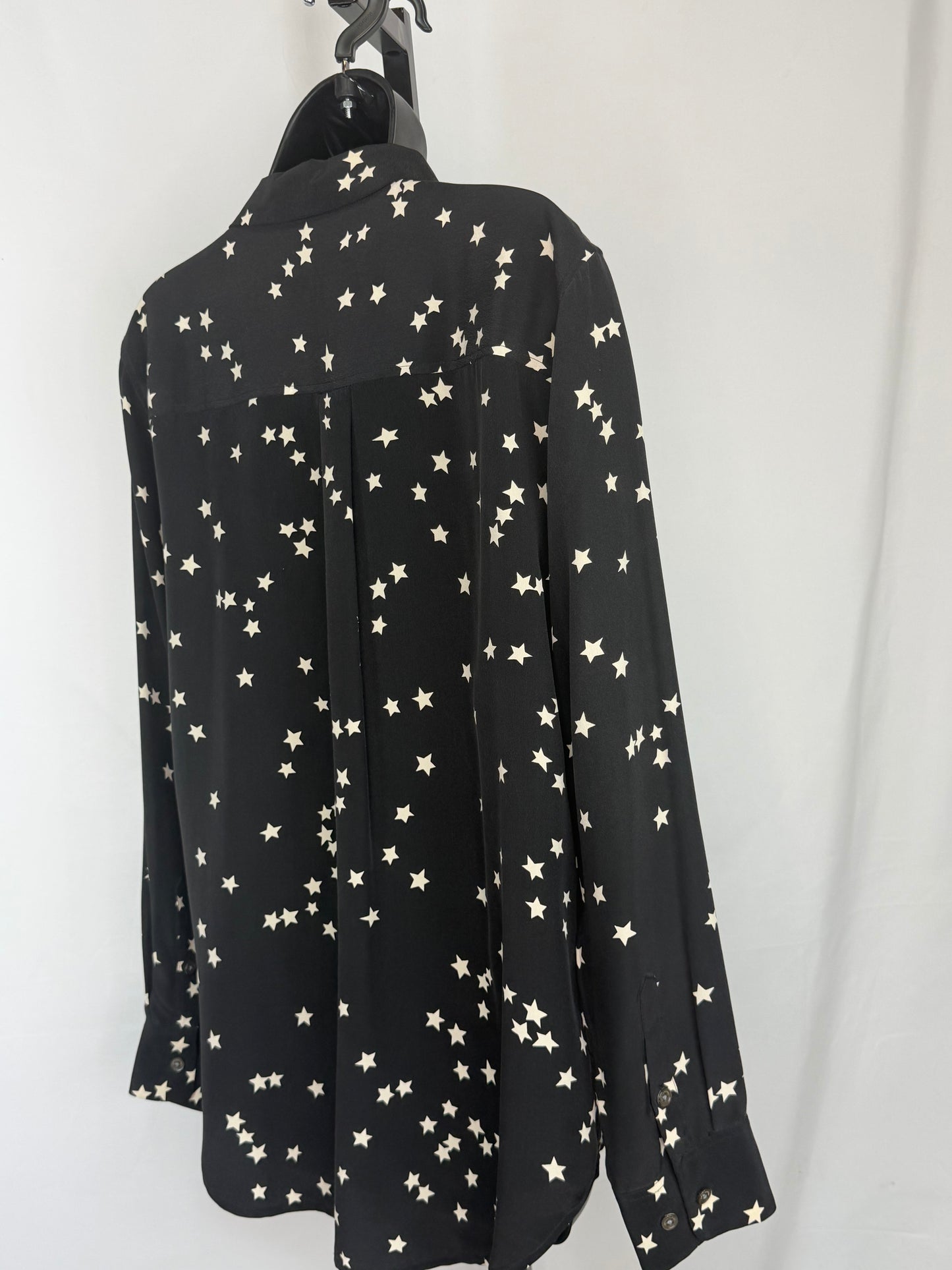 Equipment Silk Black w White Stars Double Breasted Long Sleeve Button Blouse